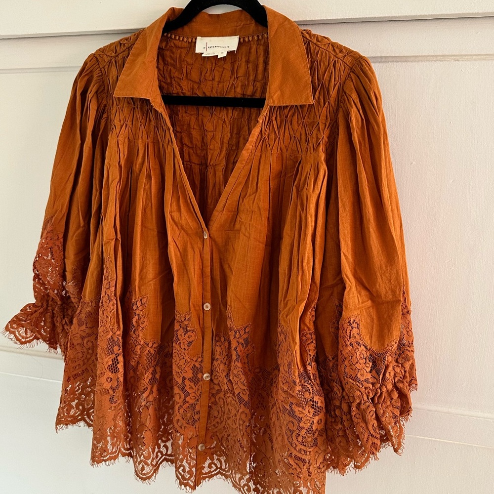 Anthropologie Rust Lace Blouse
